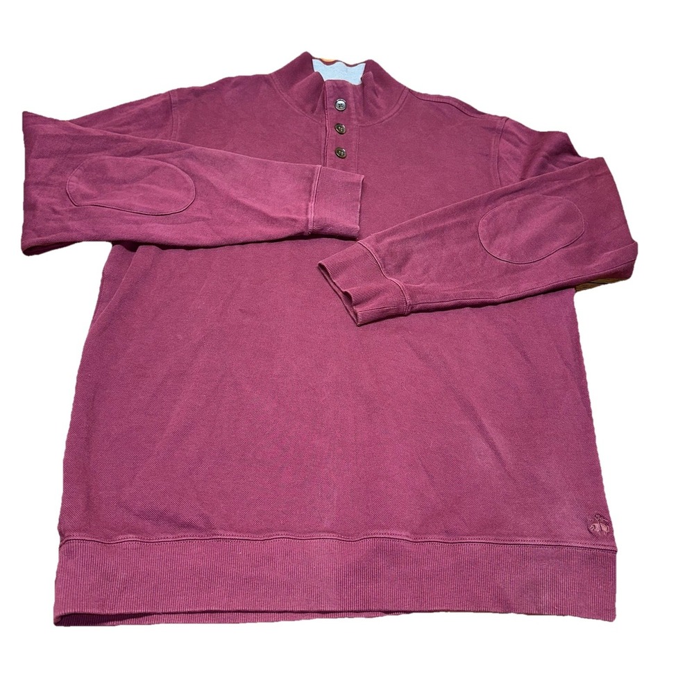 Brooks Brothers Maroon 1/4 Button Mock Neck Pullover Sweater Elbow Patch Mens XL - Picture 2 of 7